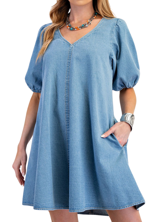 Puff Sleeve Denim Dress