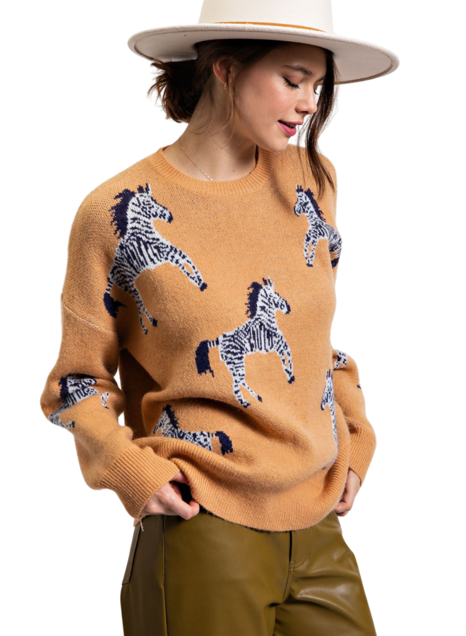 Zebra Sweater in Black & Camel