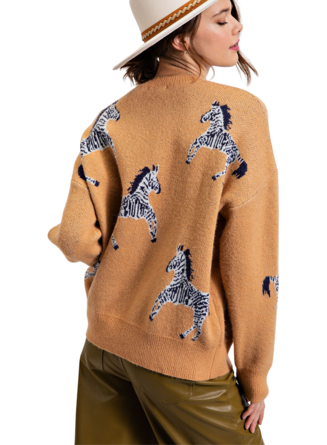 Zebra Sweater in Black & Camel