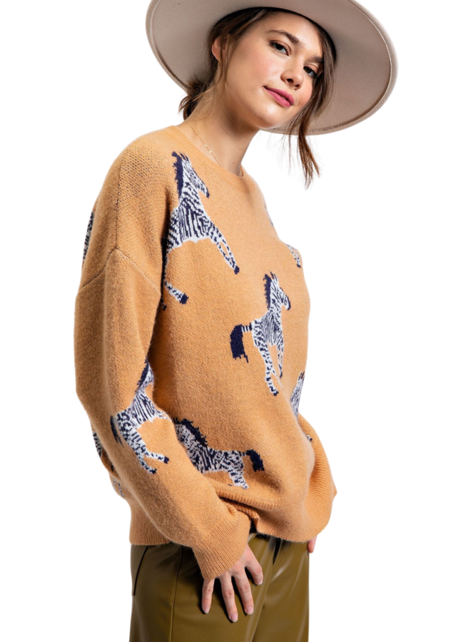 Zebra Sweater in Black & Camel