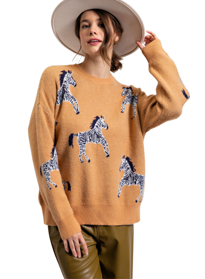 Zebra Sweater in Black & Camel