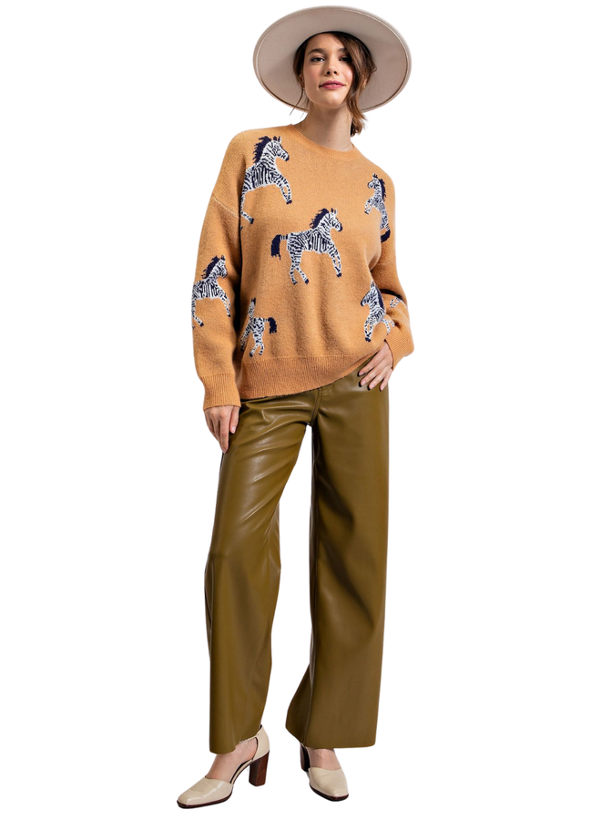 Zebra Sweater in Black & Camel