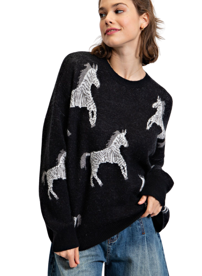 Zebra Sweater in Black & Camel