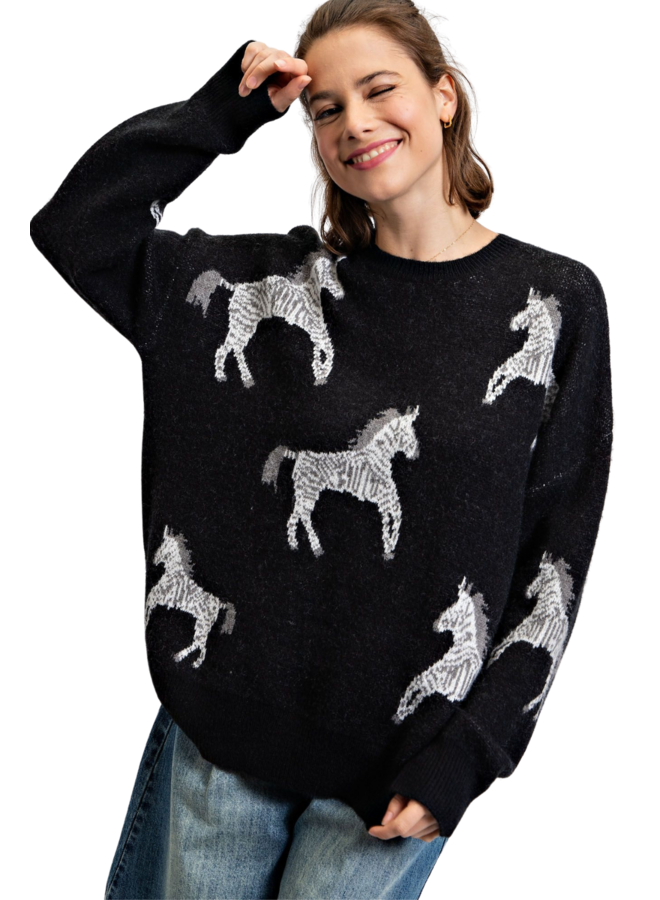 Zebra Sweater in Black & Camel