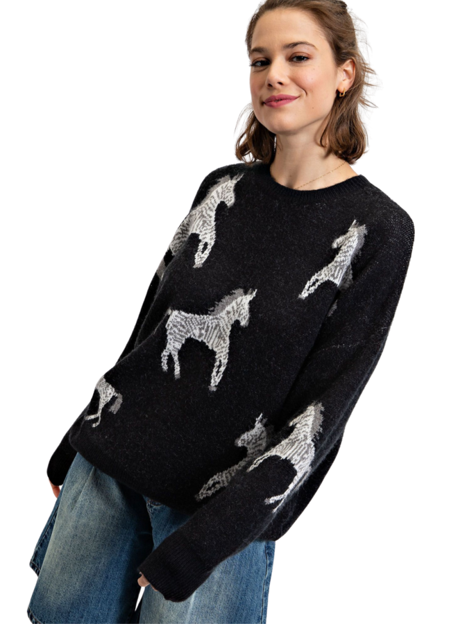 Zebra Sweater in Black & Camel