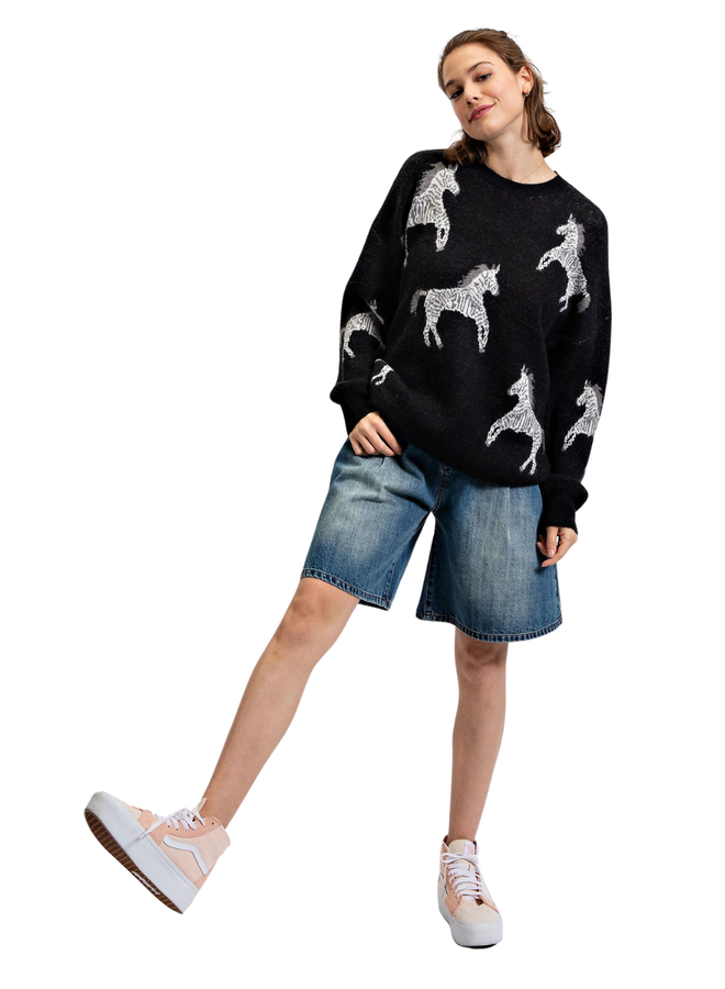 Zebra Sweater in Black & Camel