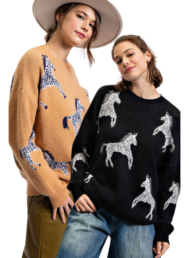 Zebra Sweater in Black & Camel