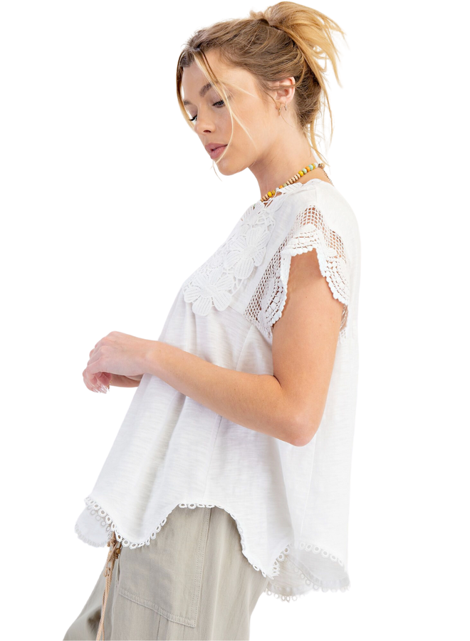 Flower Eyelet White Top