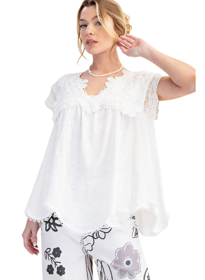 Flower Eyelet White Top