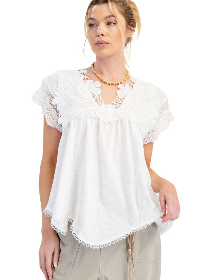 Flower Eyelet White Top