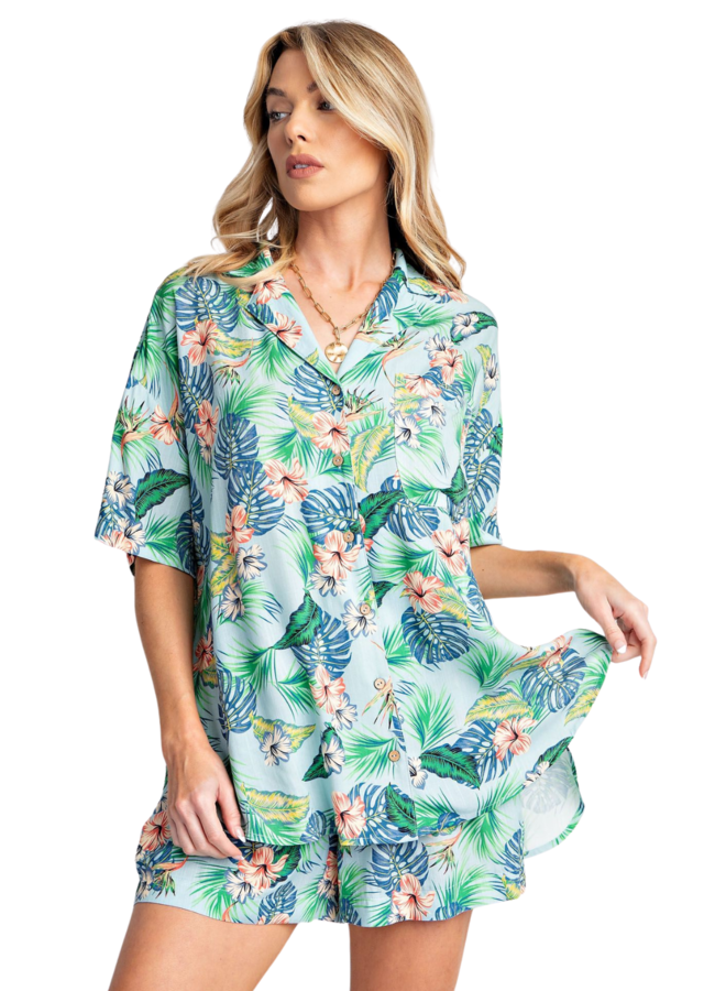 Tropical Print Challis Shirt