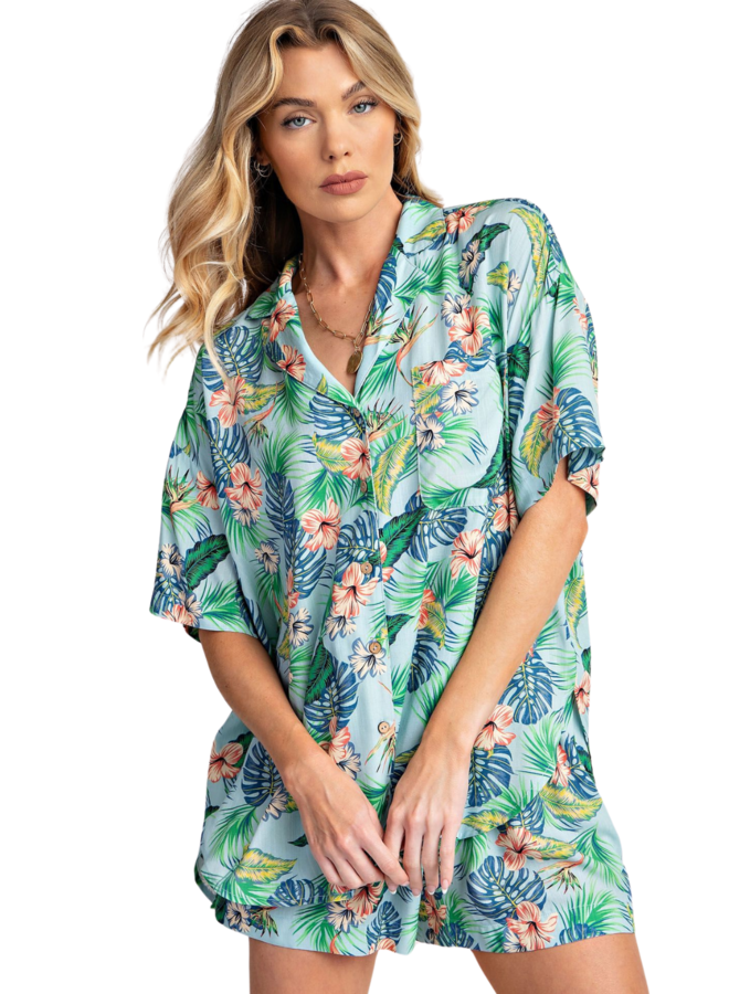 Tropical Print Challis Shirt