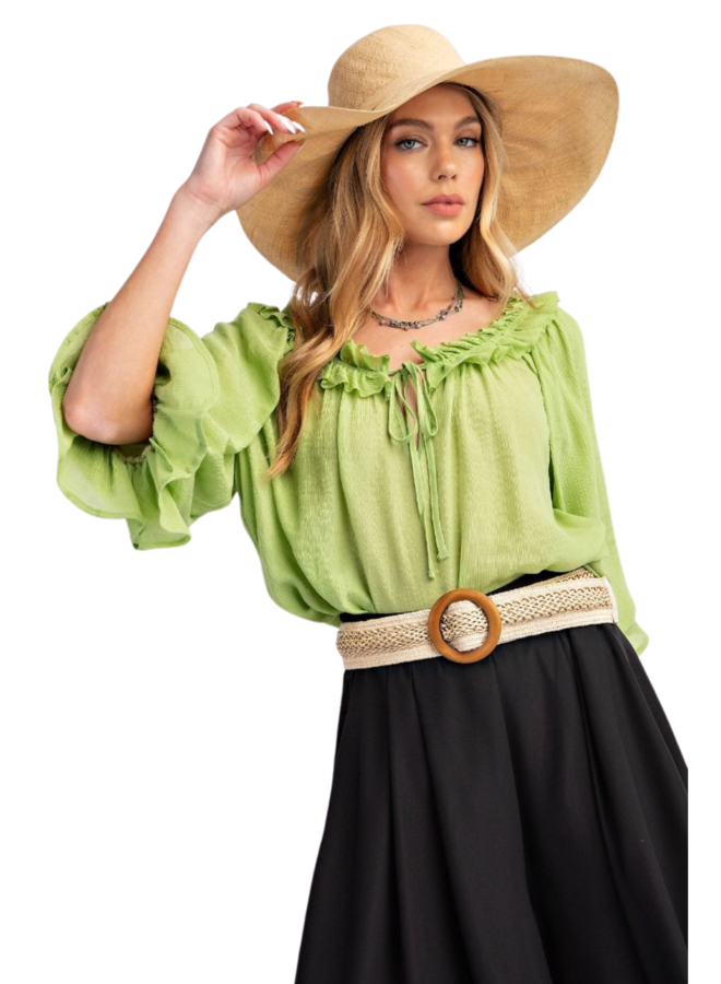 Chiffon Ruffle Top in Pear Green