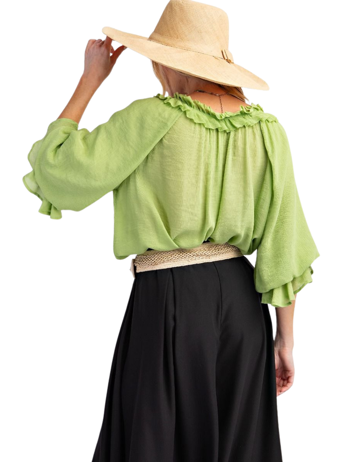 Chiffon Ruffle Top in Pear Green