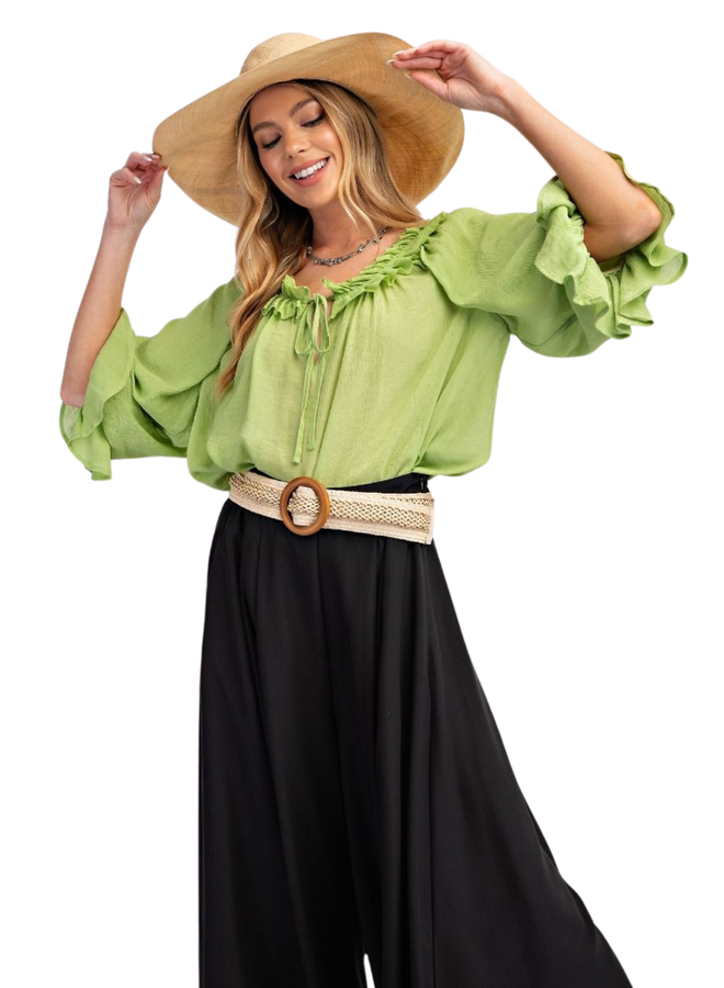 Chiffon Ruffle Top in Pear Green