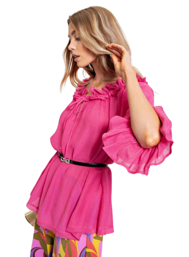 Chiffon Ruffle Top in Fuchsia