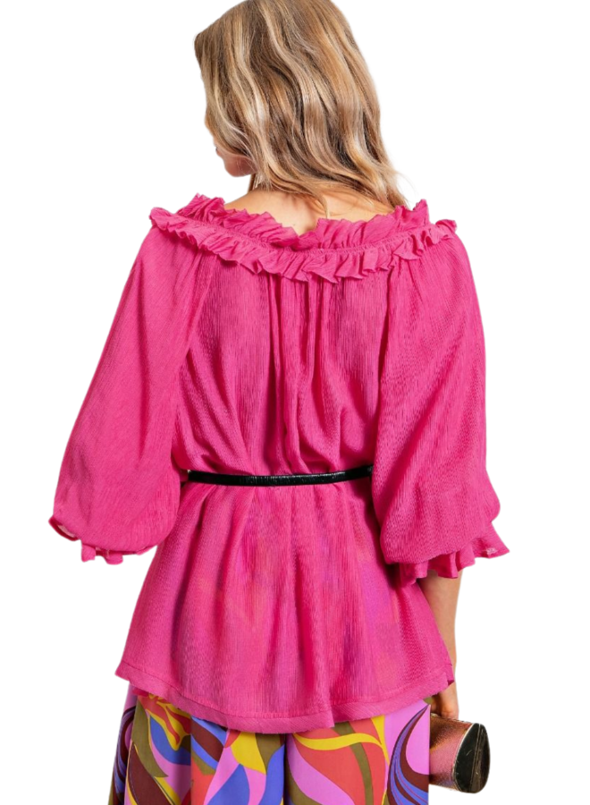 Chiffon Ruffle Top in Fuchsia