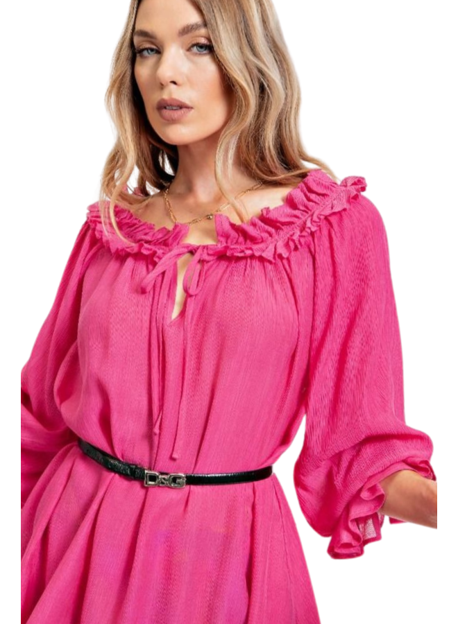 Chiffon Ruffle Top in Fuchsia
