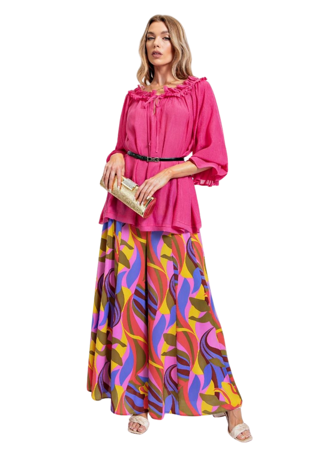 Chiffon Ruffle Top in Fuchsia