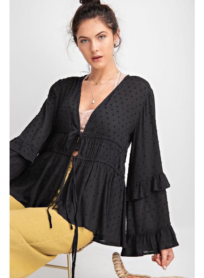 Femme Gauze Pompom Cardi In Black