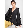 Femme Gauze Pompom Cardi In Black