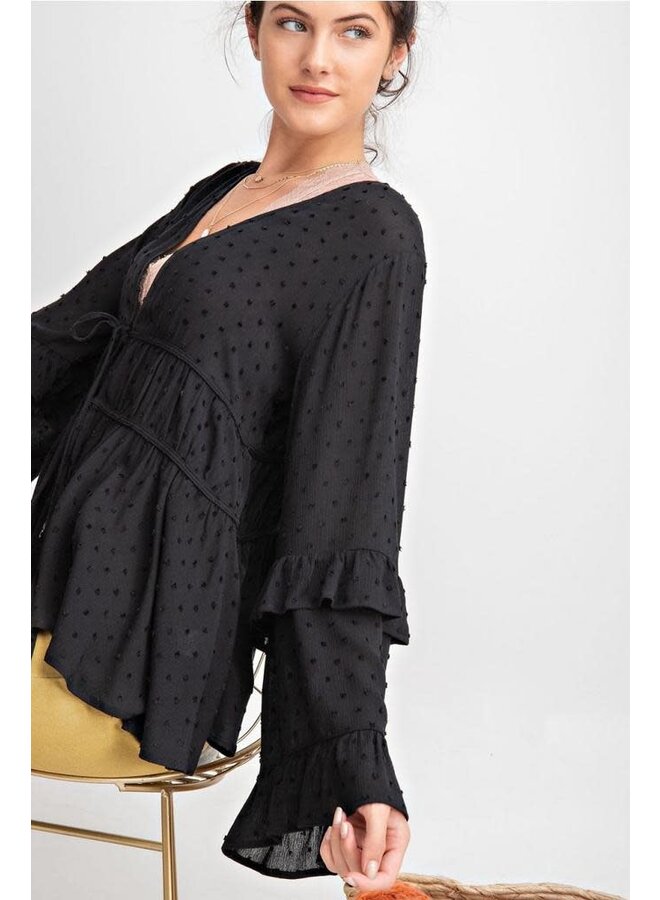 Femme Gauze Pompom Cardi In Black