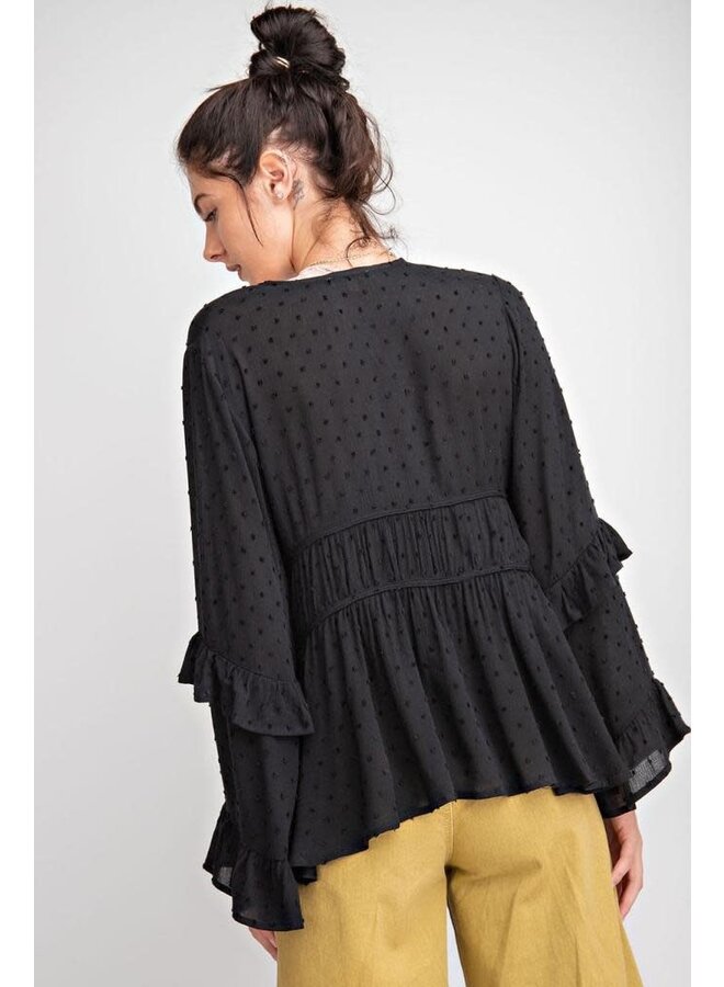 Femme Gauze Pompom Cardi In Black