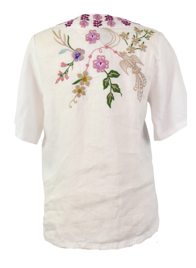 Johnny Was Linen V-Neck Blouse Maureen in White