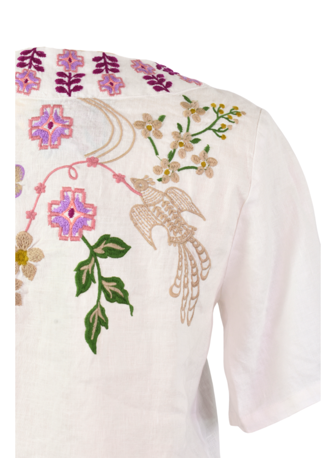 Johnny Was Linen V-Neck Blouse Maureen in White