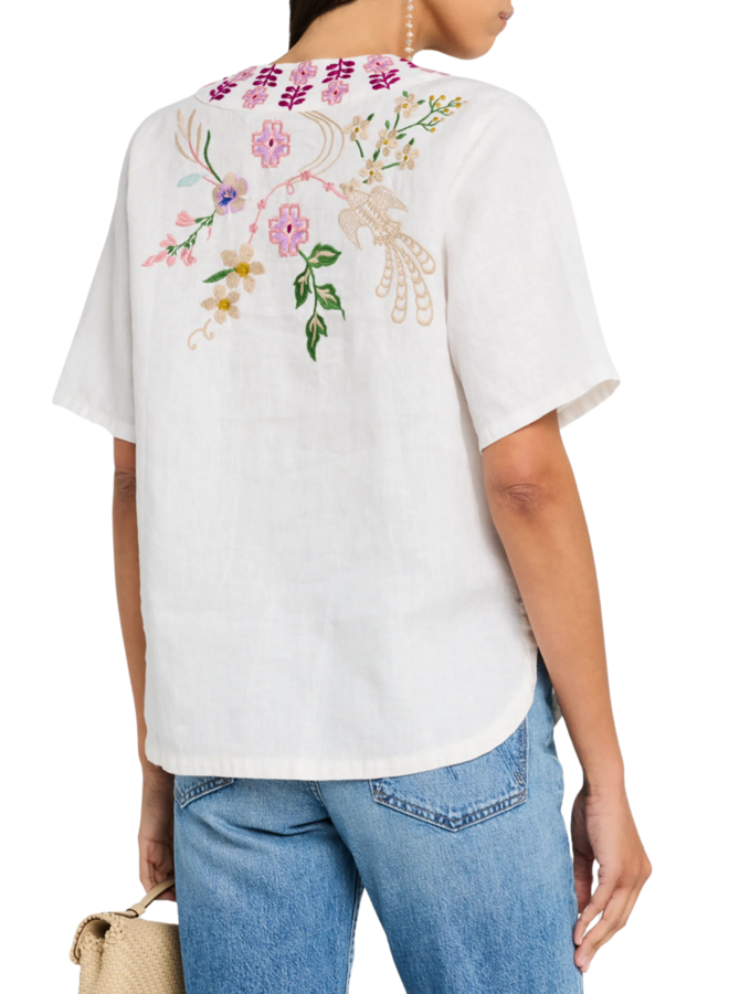 Johnny Was Linen V-Neck Blouse Maureen in White
