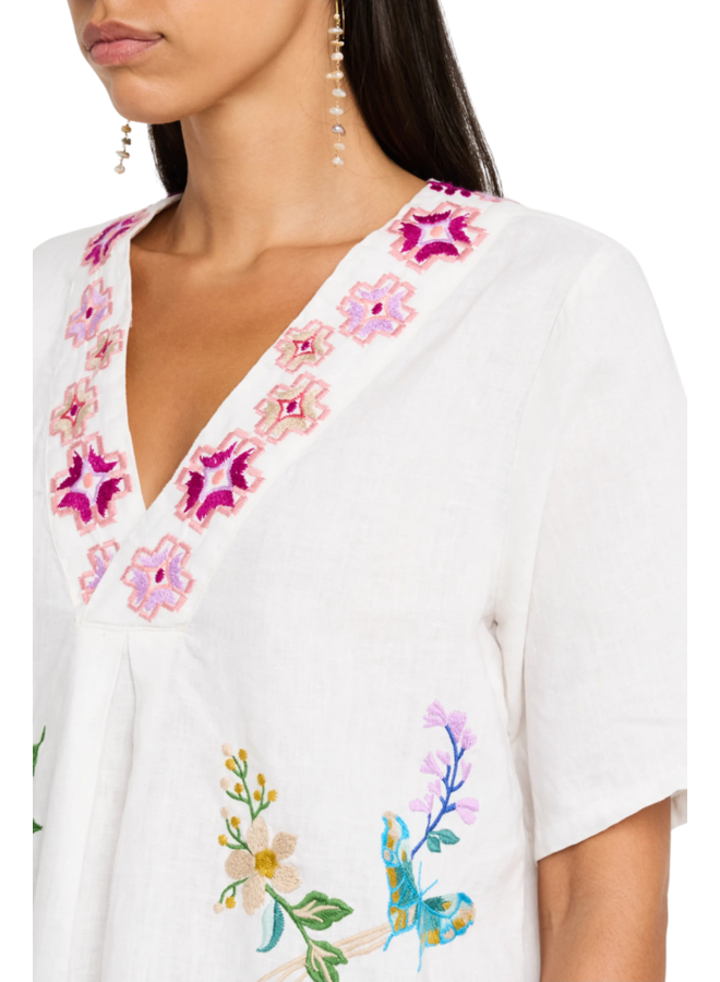 Johnny Was Linen V-Neck Blouse Maureen in White