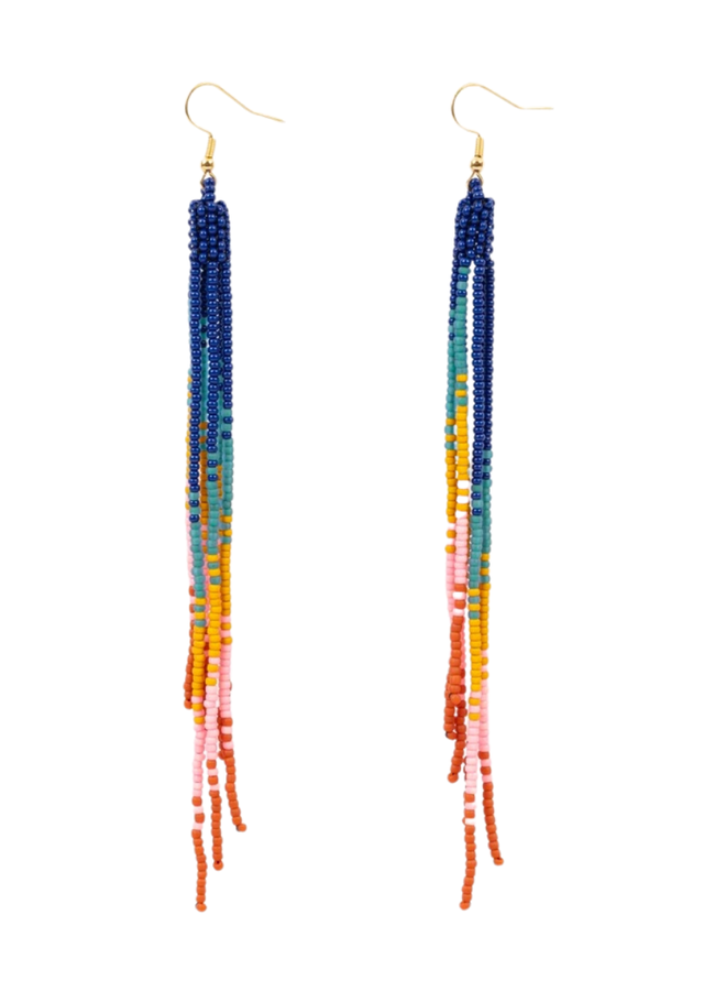 Beaded Fringe Duster Earrings in Deep Pop