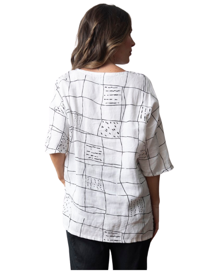 Olivia Linen Grid Dolman Top in White