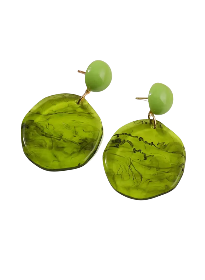 Green Resin Circle Earrings