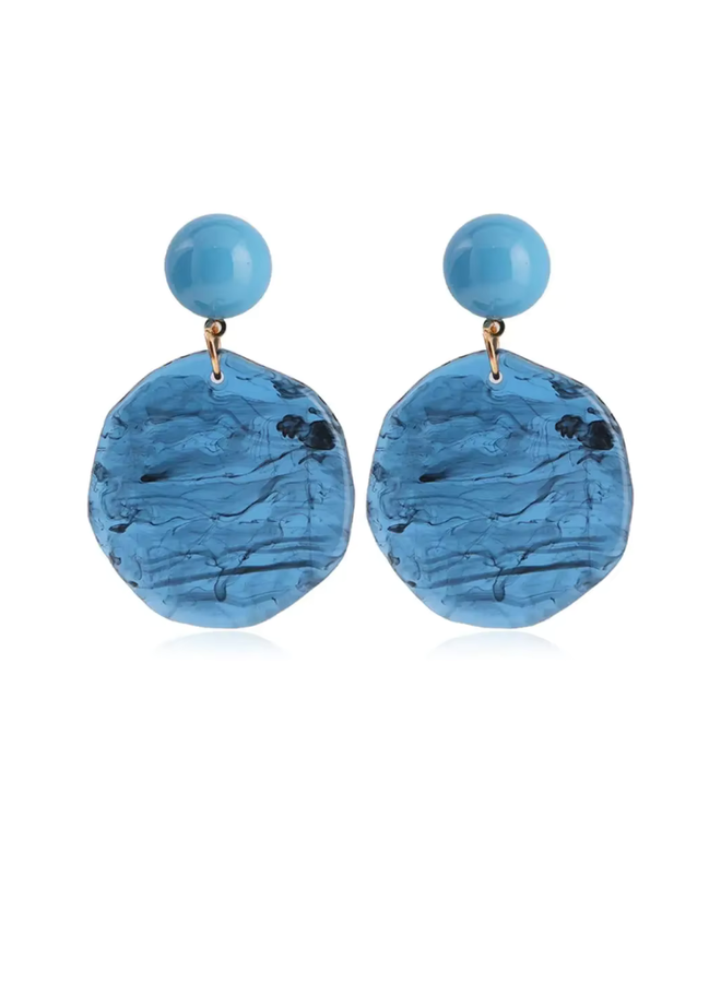 Blue Resin Circle Earrings