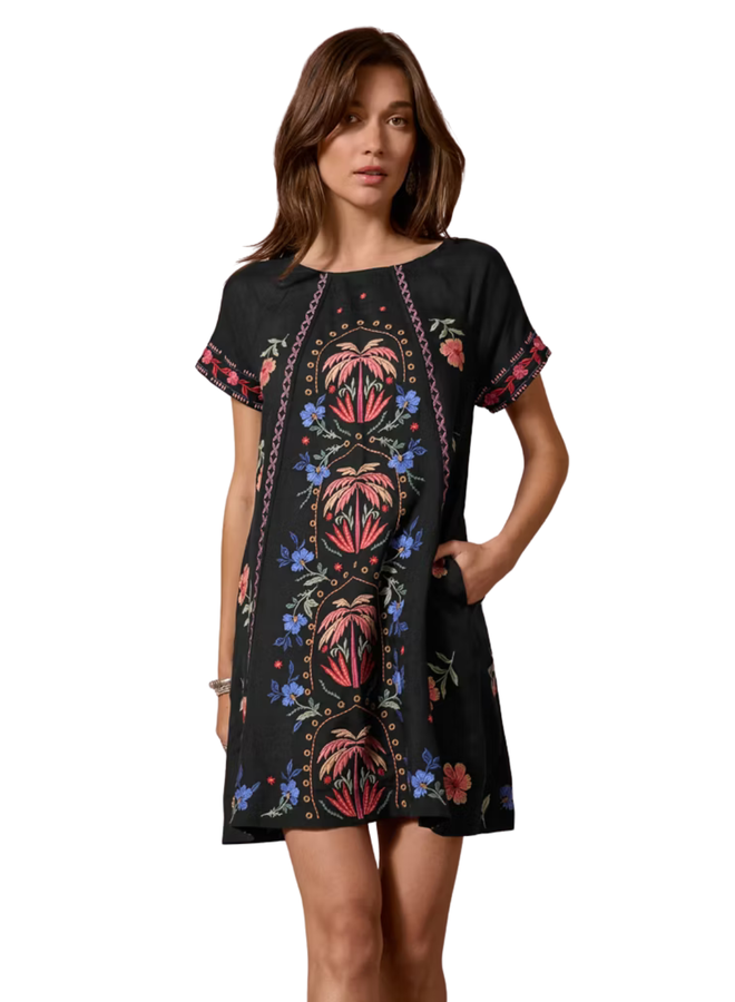 Johnny Was Raglan Seamed Dress Isla in Black
