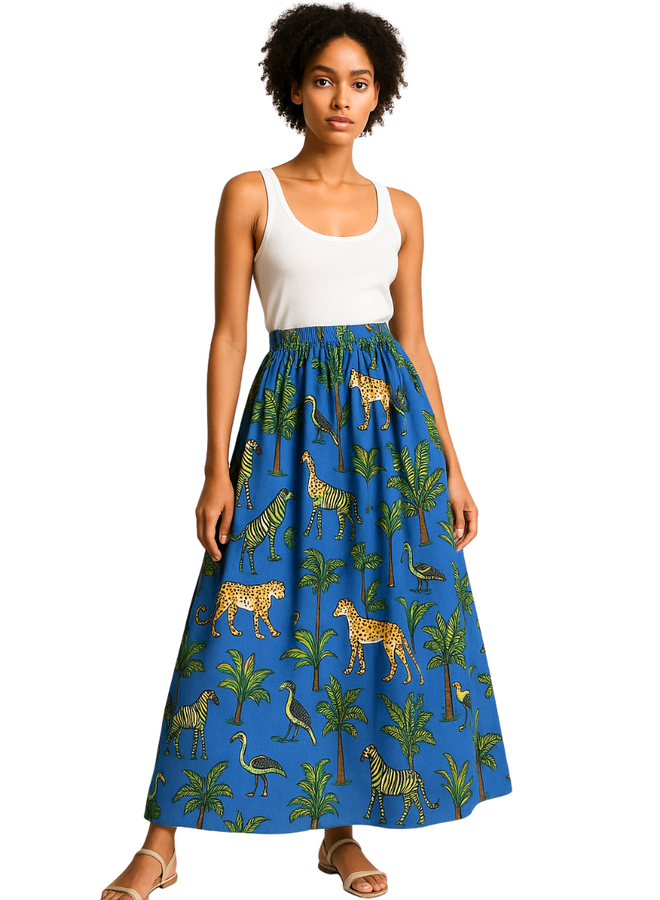 Leopard Maxi Skirt In Blue
