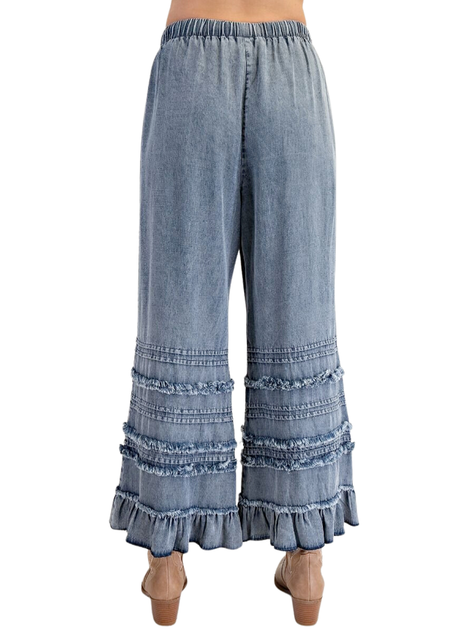 Ruffled Chambray Crop Pants
