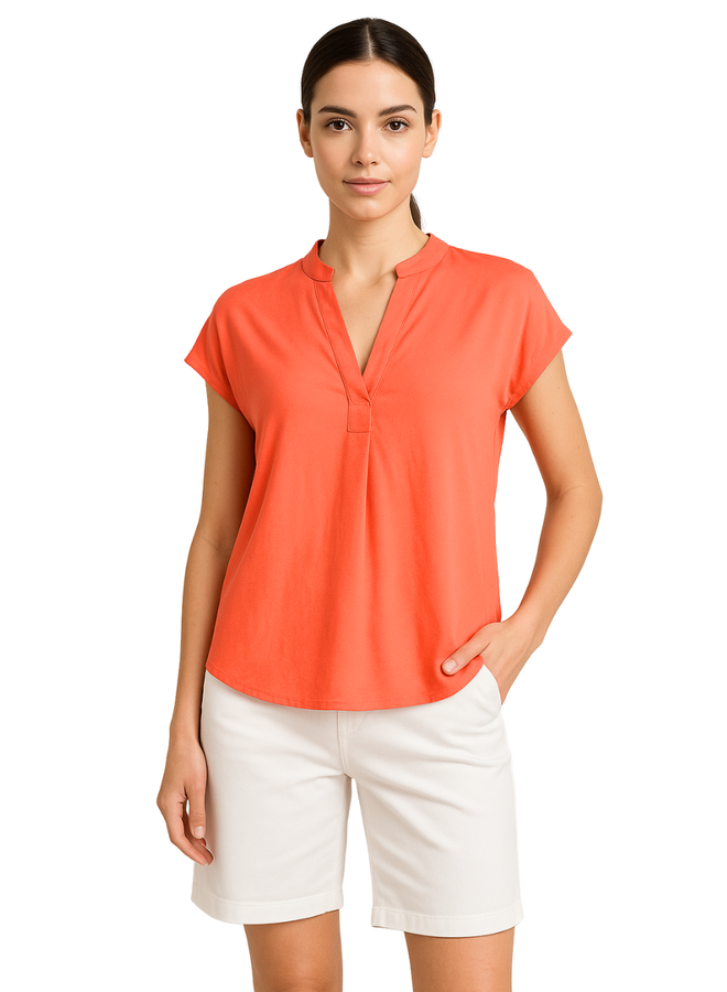 Renuar Essential Short Sleeve Top In Papaya