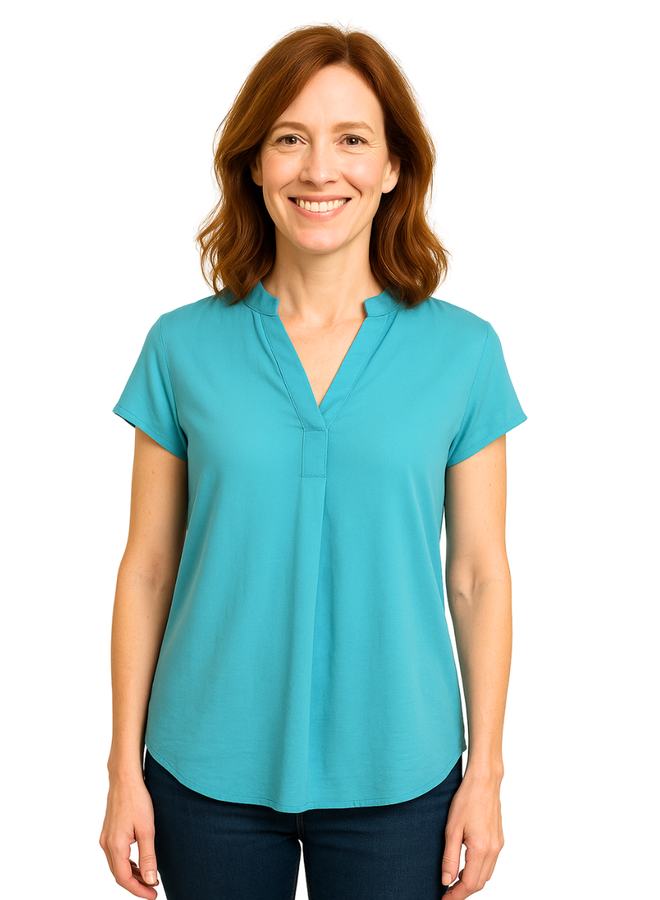 Renuar Essential Short Sleeve Top In Turquoise