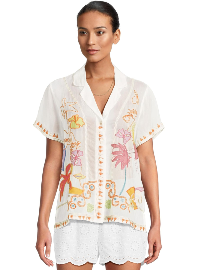 Johnny Was Piper Appliqué Shirt in Natural