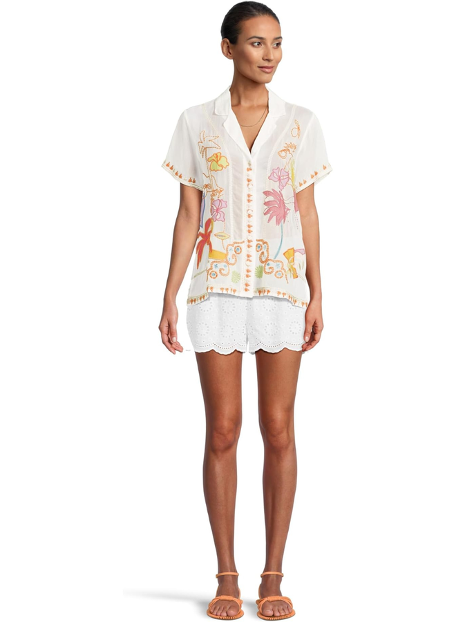 Johnny Was Piper Appliqué Shirt in Natural