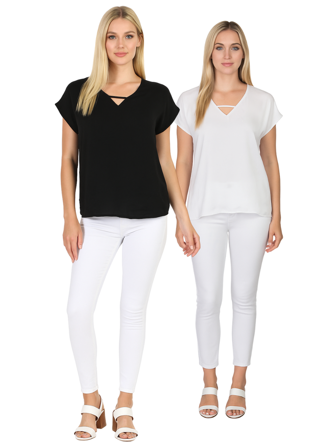 Renuar Soft Double Front Top in Black and White