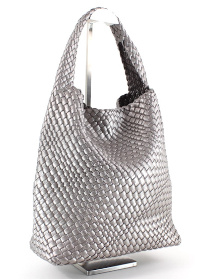 Woven Hobo Bag w/Pouch in Pewter