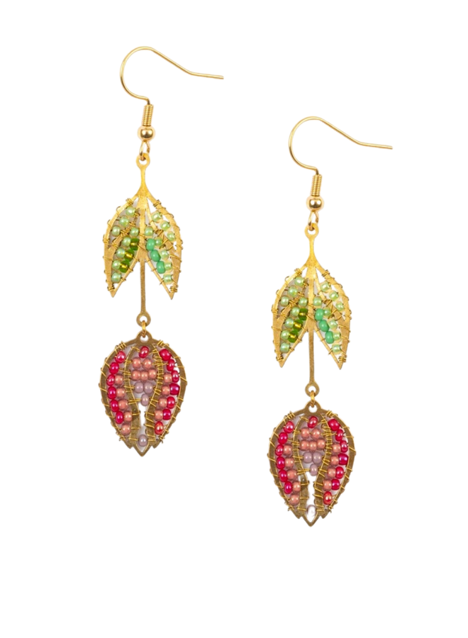 Hanging Tulip Earrings In Berry