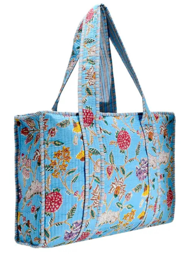 Large Wildflower Tote Bag in Light Blue