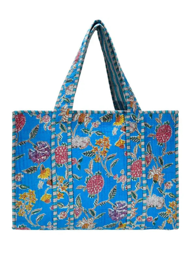 Large Wildflower Tote Bag in Bright Blue
