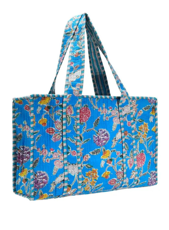 Large Wildflower Tote Bag in Bright Blue