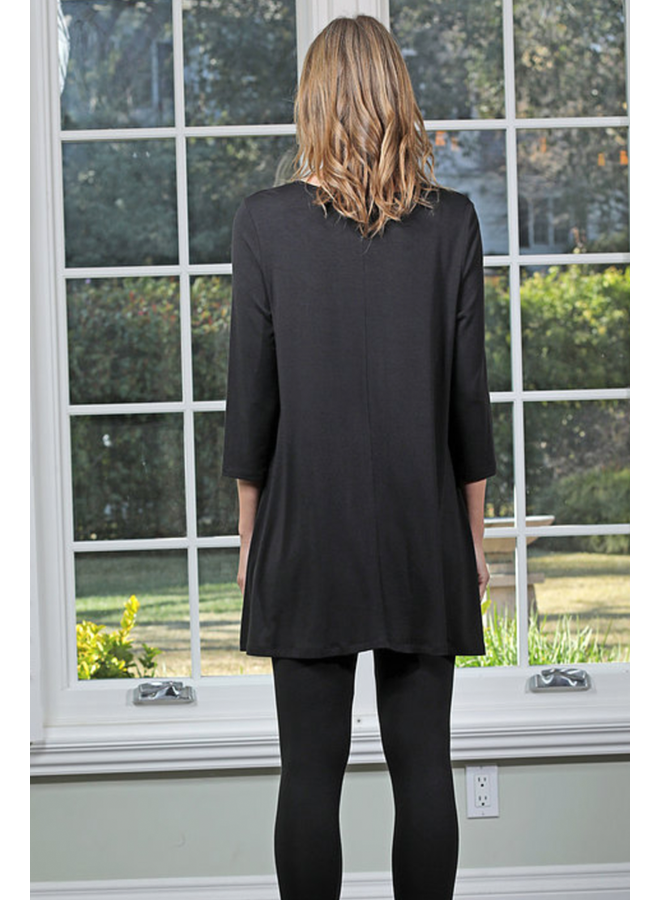 Chalet Basic 3/4 Sleeve Tunic In Black