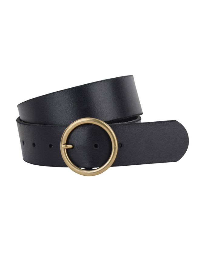 Wide Brass Toned Ring Leather Belt